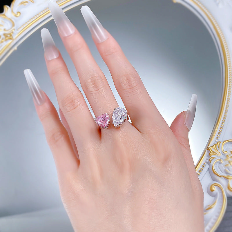 Toi et Moi Pink Heart & White Pear Diamond Ring. CZ Ring