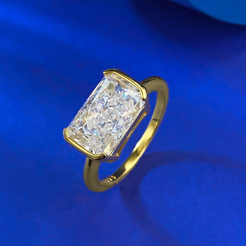 Ice Crushed Radiant Cut Bezel Ring. Gold Plated