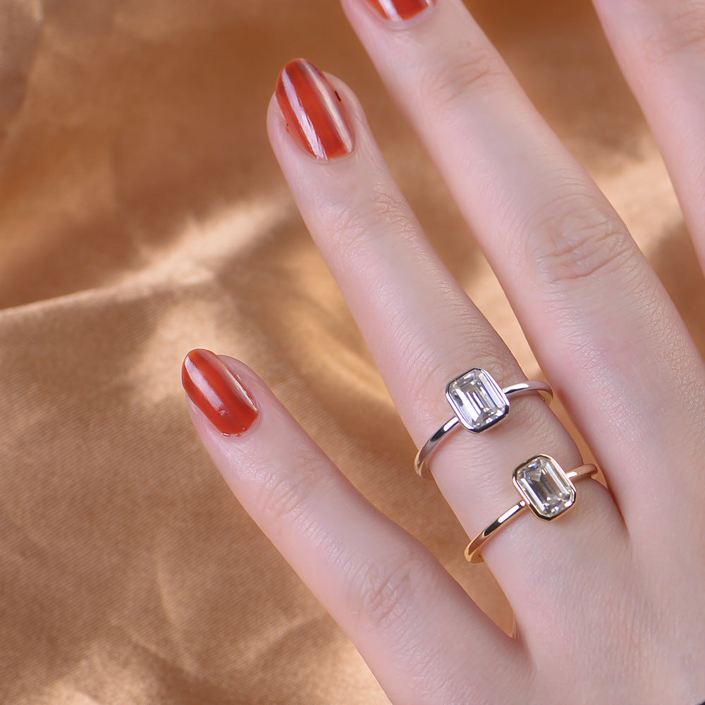 Emerald Cut Bezel Set Silver and Gold Plated Rings