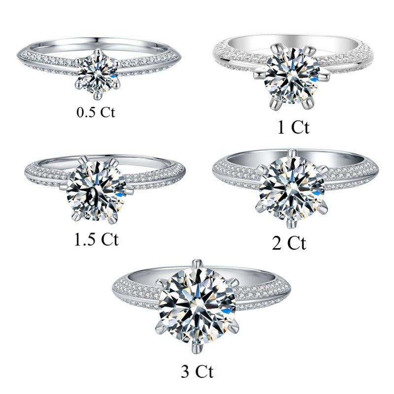Classic Moissanite Solitaire Ring with Pavé Band