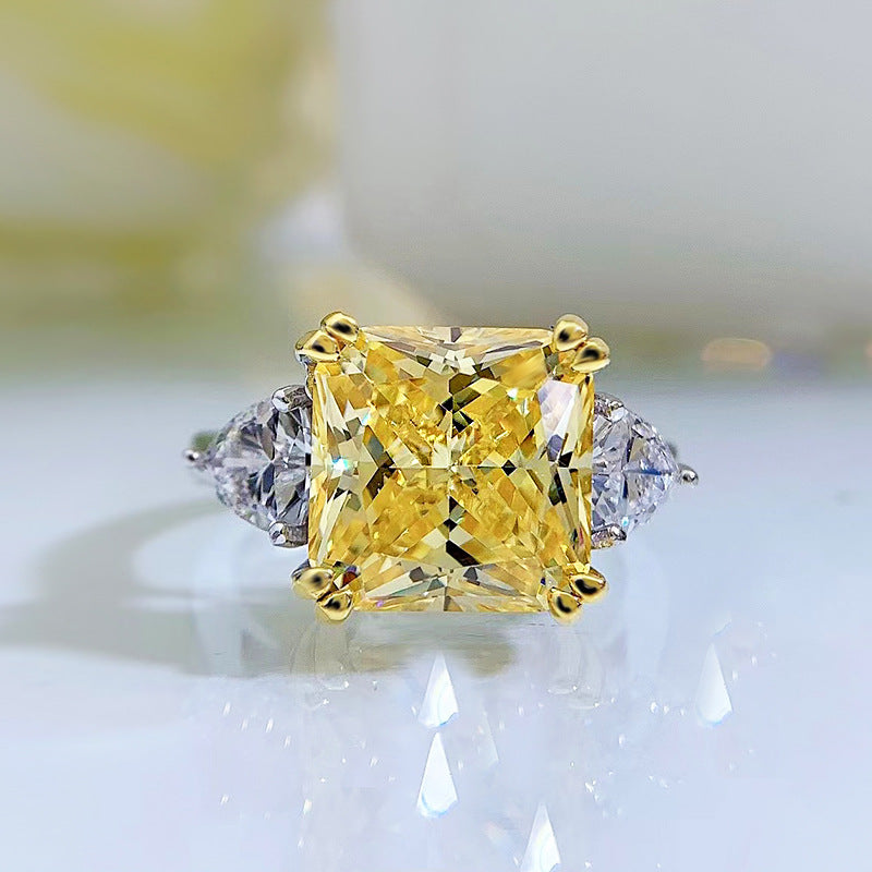 Yellow Radiance Crushed Ice Three Stone Ring