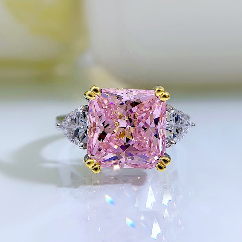 Pink Radiance Crushed Ice Three Stone Silver Ring