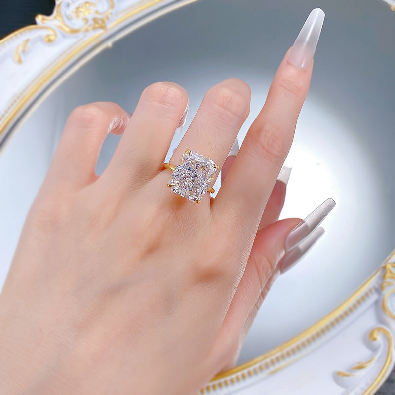 10 Ct Radiant Solitaire Ring. Gold Plated Ring