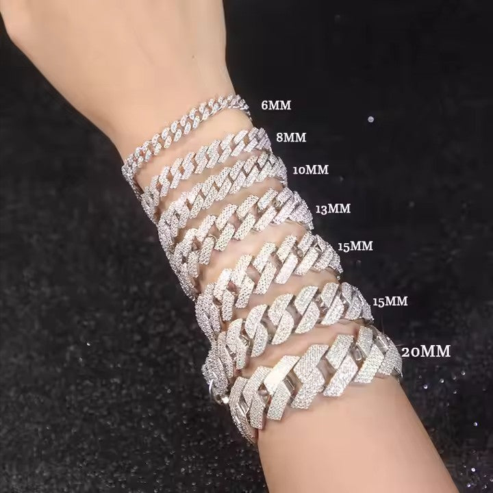MOISSANITE CUBAN LINK BRACELET WHITE GOLD (ALL SIZES). Silver 925
