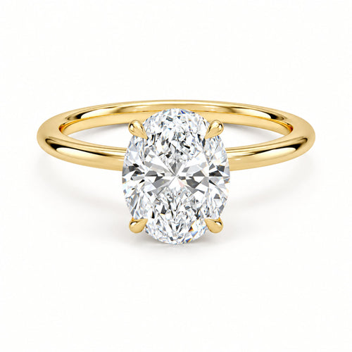 Celeste oval hidden halo moissanite engagement ring in 18K yellow gold plated silver