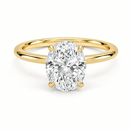 Celeste oval hidden halo moissanite engagement ring in 18K yellow gold plated silver