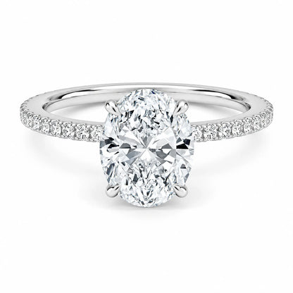 Aurelia oval moissanite engagement ring with three-quarter pavé band in silver finish