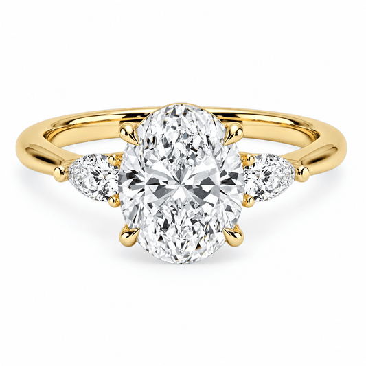 Three stone oval moissanite engagement ring in yellow gold plated S925 sterling silver