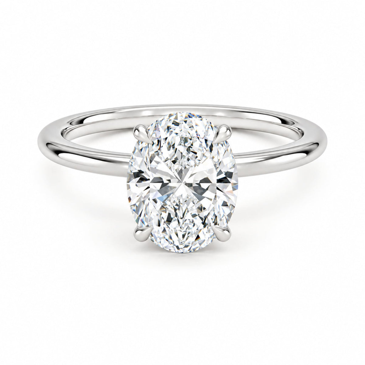 Celeste oval hidden halo moissanite engagement ring in polished S925 sterling silver