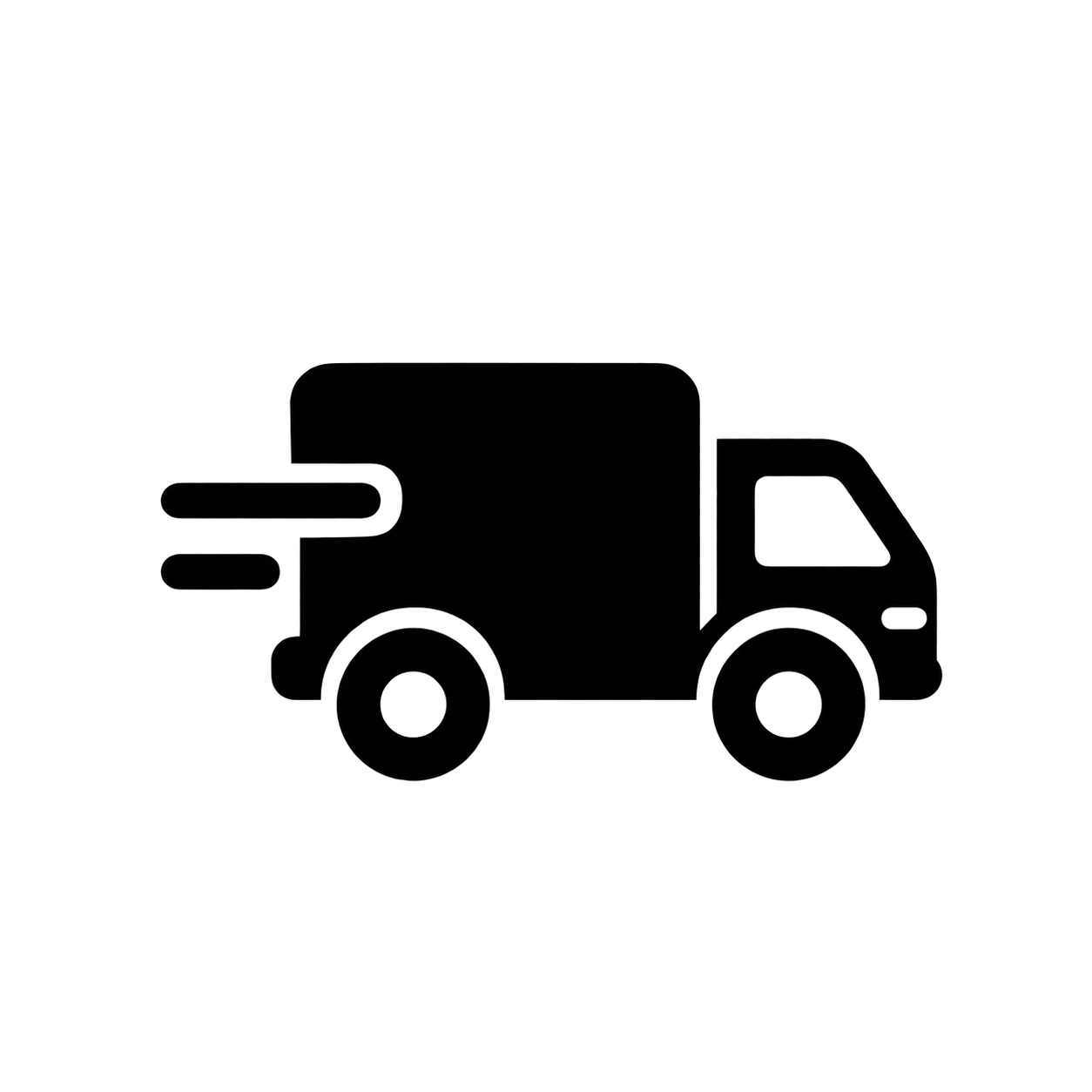 A black flat truck icon on a plain white background, representing a shipping or delivery service.