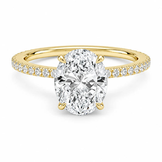 Aurelia oval-cut moissanite engagement ring with yellow gold plated pavé band