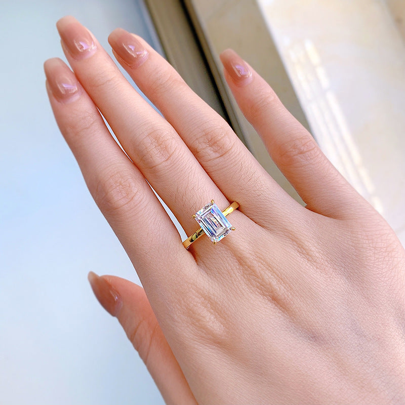 3 CT Emerald Cut Solitaire Ring. Gold Plated Ring
