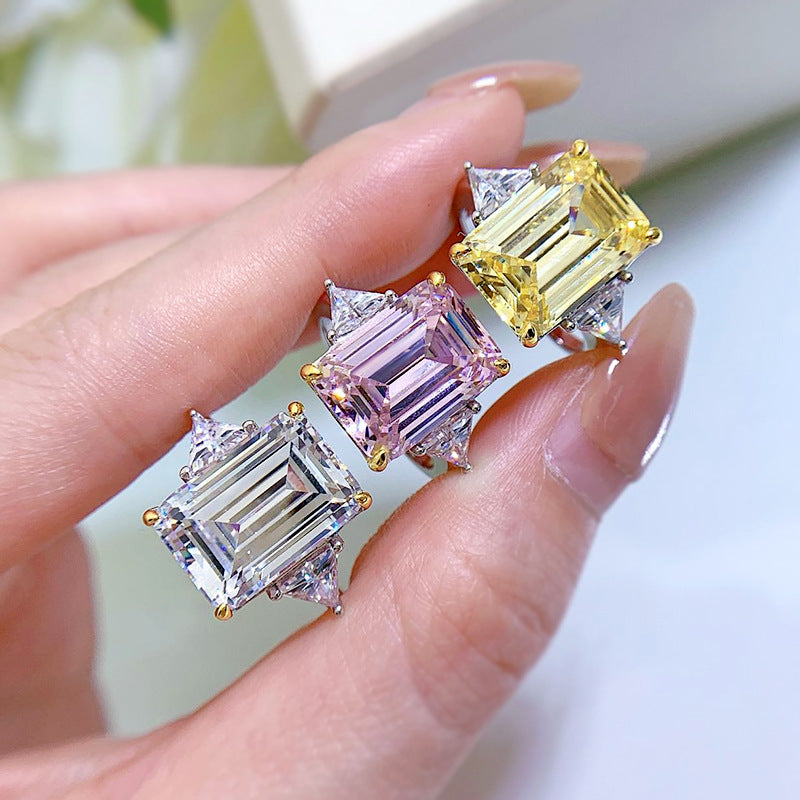 6.5 CT Emerald Cut Three-Stone Ring. Silver 925 Ring