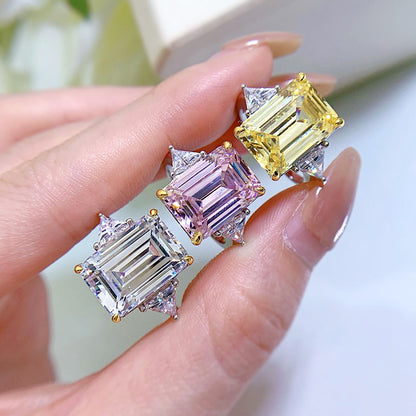 6.5 CT Emerald Cut Three-Stone Ring. Silver 925 Ring