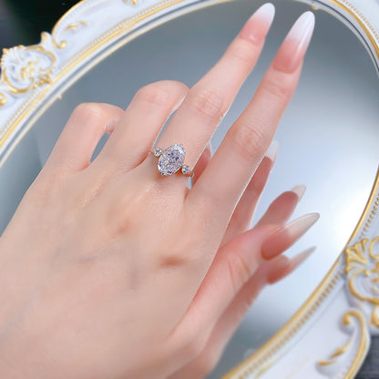 Three-Stone Oval Diamond Engagement Silver Ring