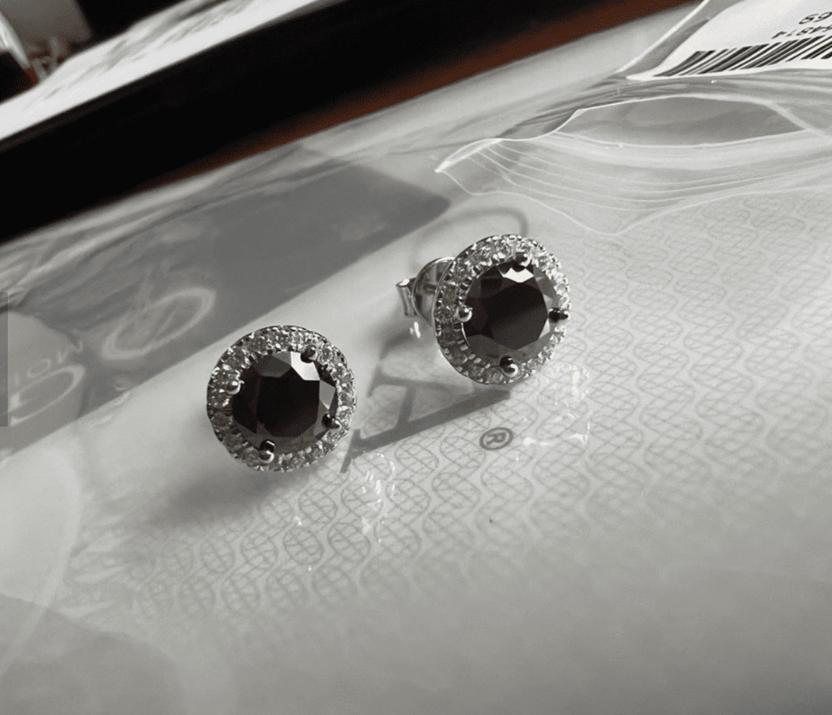 Black Moissanite Halo Round Diamond Earrings