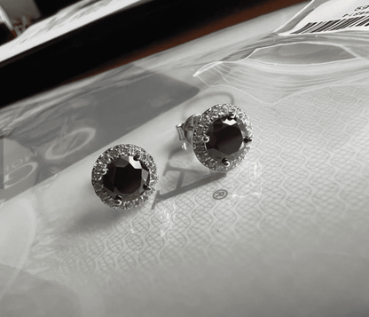 Black Moissanite Halo Round Diamond Earrings