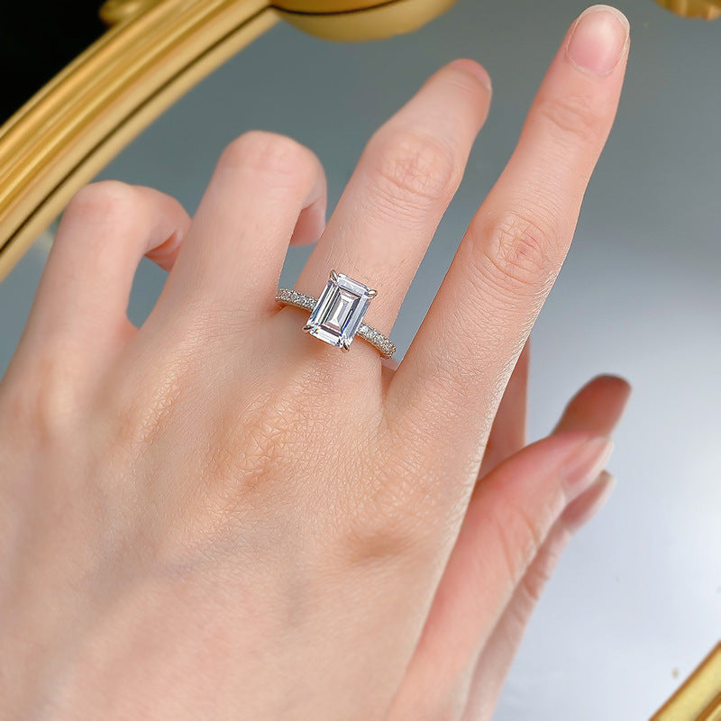 3 Carat Emerald Cut Hidden Halo Ring