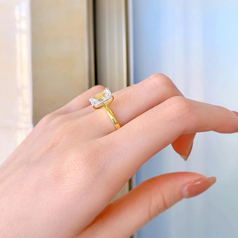 Gold Plated Travel Engagement Ring. 3 CT Emerald Cut Solitaire Ring