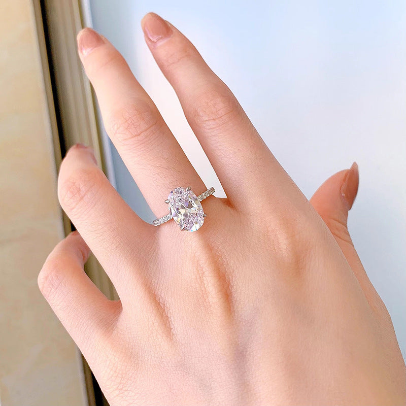 Crushed Ice Oval Cut Silver Ring