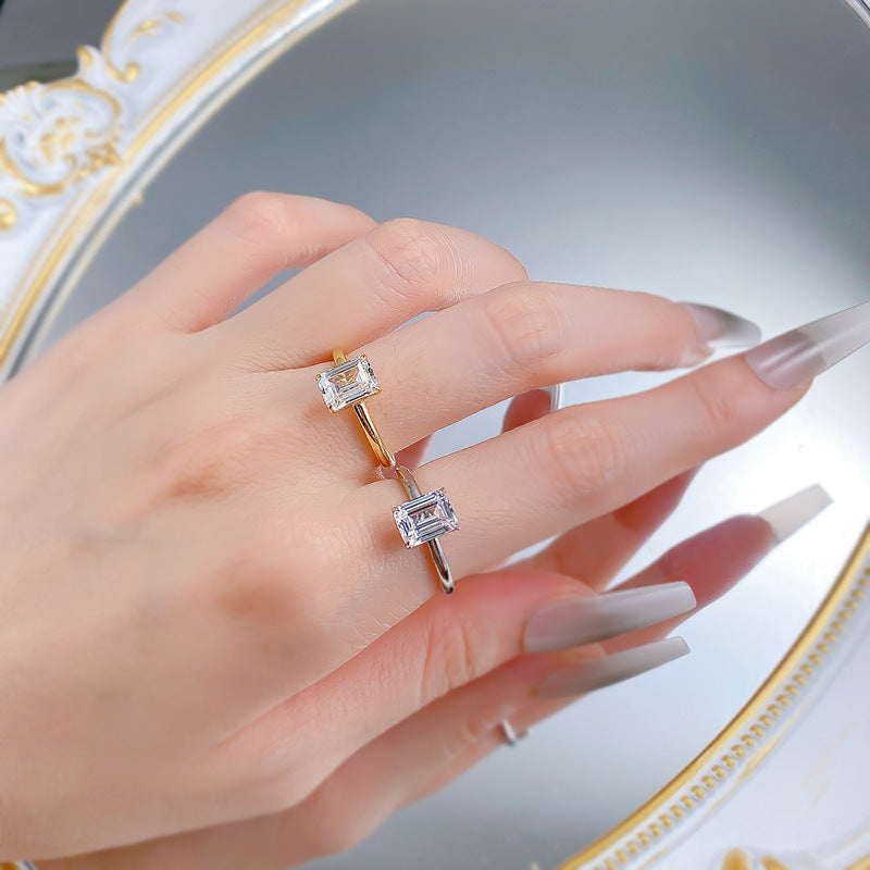 Emerald Cut Solitaire Ring. Silver 925. White Gold Plated. Gold Plated Silver 925 Ring
