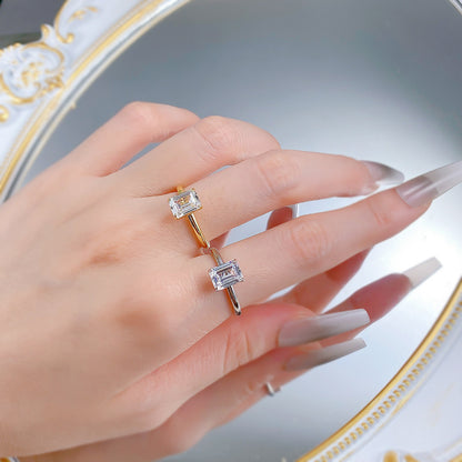 Emerald Cut Solitaire Ring. Silver 925. White Gold Plated. Gold Plated Silver 925 Ring