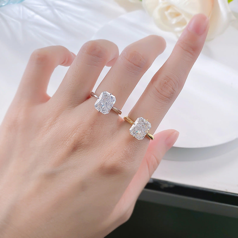 Radiant Cut Sterling Silver Solitaire Engagement Ring 