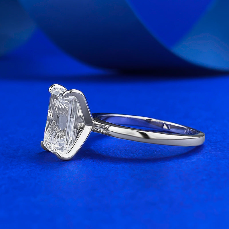 White Gold Plated 3 CT Emerald Cut Solitaire Ring
