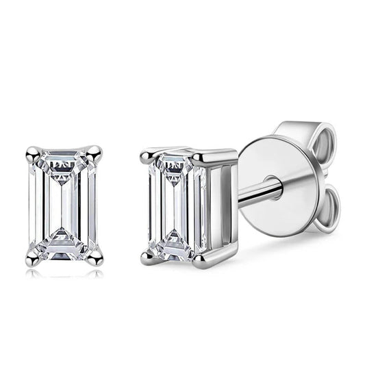 Moissanite Emerald Solitaire Studs