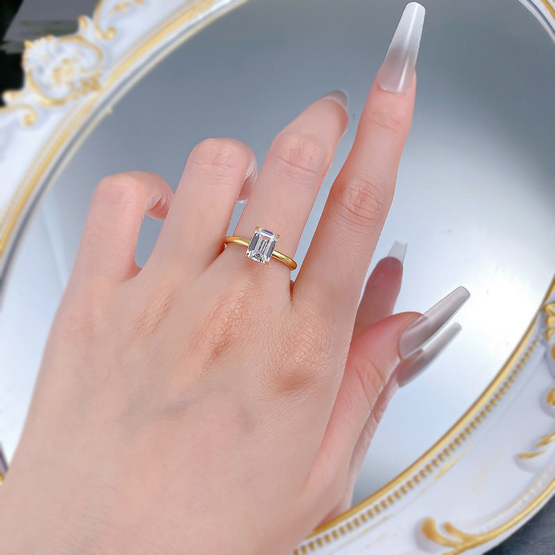 Gold Plated Engagement Emerald Cut Solitaire Ring