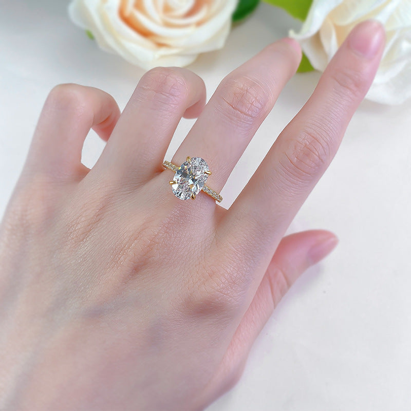 3 CT Crushed Ice Oval Diamond Hidden Halo Silver 925 Ring