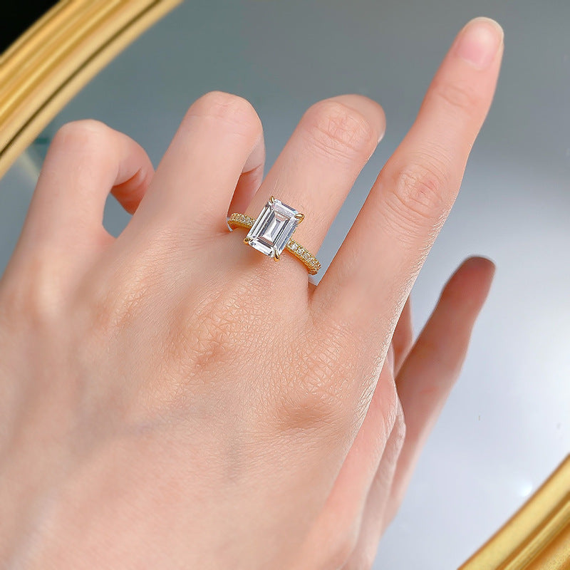 3 carat Emerald Cut Hidden Halo Ring. Engagement Ring