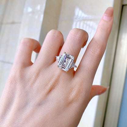 White Diamond 6.5 CT Emerald Cut Three-Stone Ring