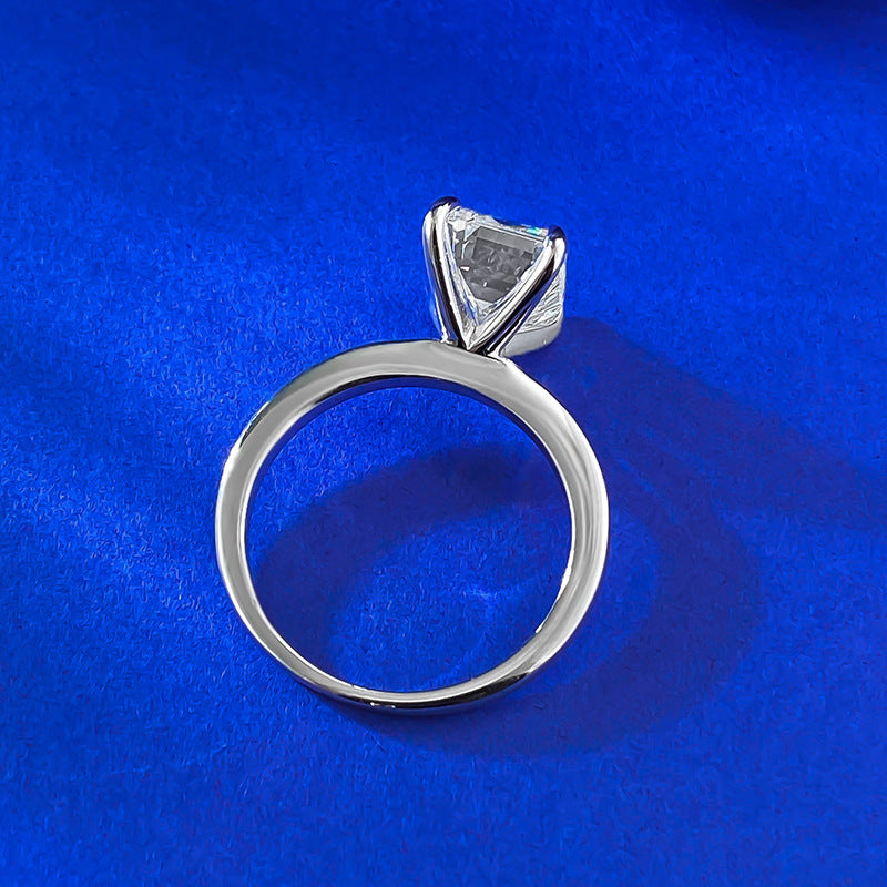 White Gold Plated 3 CT Emerald Cut Solitaire Ring. Silver 925