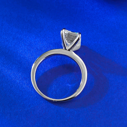 White Gold Plated 3 CT Emerald Cut Solitaire Ring. Silver 925