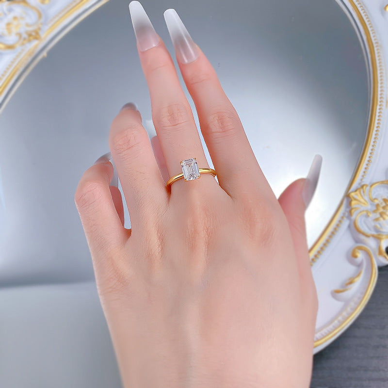 Gola plated travel Emerald Cut Solitaire Ring