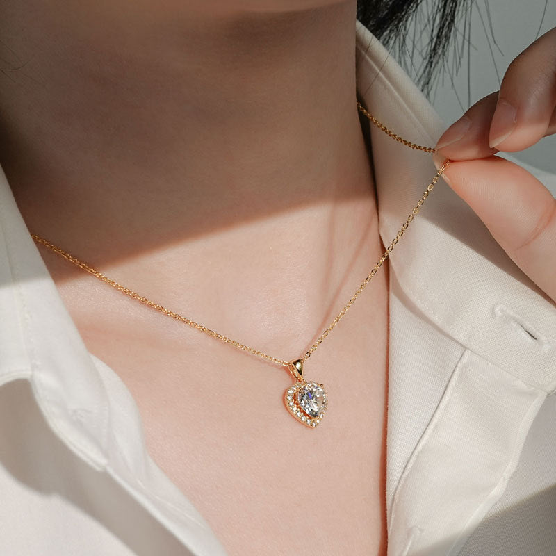 Moissanite Halo Heart Pendant 2 carat