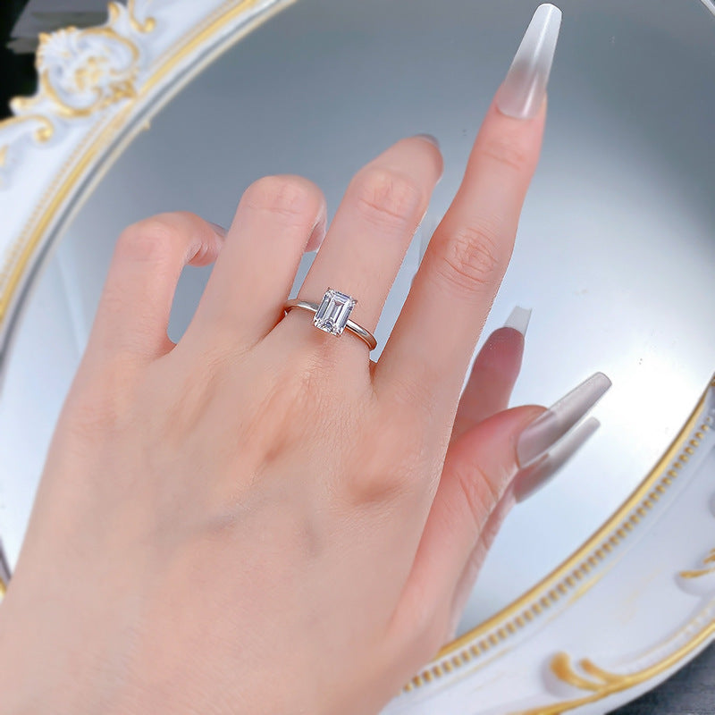 Silver Emerald Cut Solitaire Travel Ring