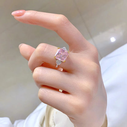 Pink Radiance Crushed Ice Three Stone Ring. Travel Ring