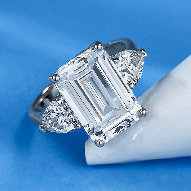 White Diamond 4 CT Emerald Cut Three-Stone Ring