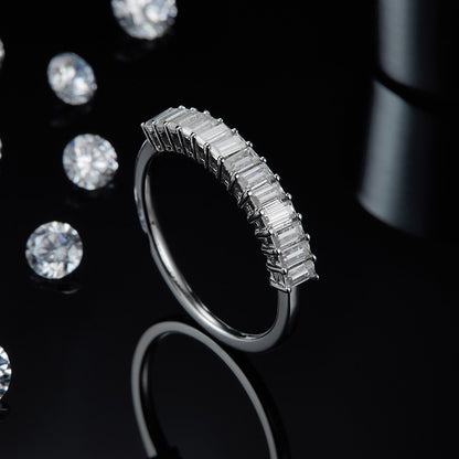 Silver 925. Half Eternity Band with Emerald Cut Moissanite