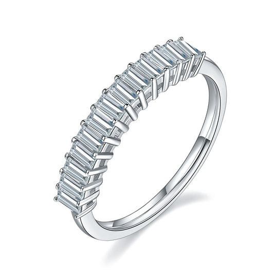 Silver 925 Half Eternity Band with Emerald Cut Moissanite