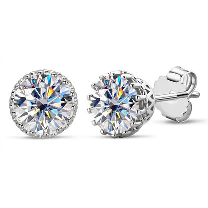 Moissanite Round Cut Stud Earrings. Silver 925