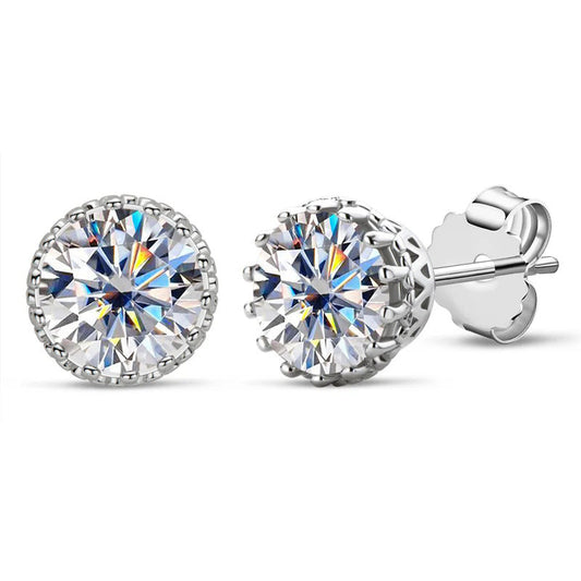 Moissanite Round Cut Stud Earrings. Silver 925