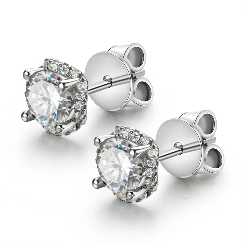 Sparkling Halo Moissanite Stud Earrings