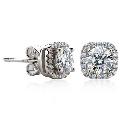 Moissanite Square Halo Earrings in Sterling Silver