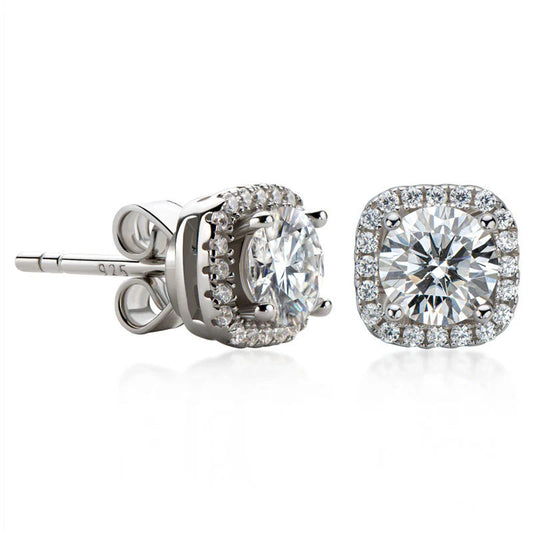 Moissanite Square Halo Earrings in Sterling Silver