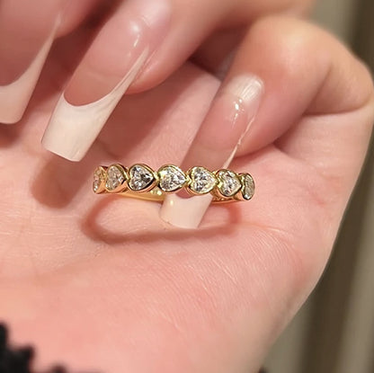 7 Stone Heart Bezel Diamond Anniversary Ring 