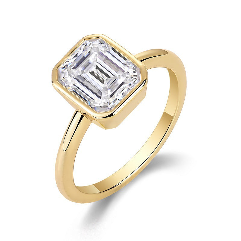 Emerald Cut Moissanite Bezel Ring