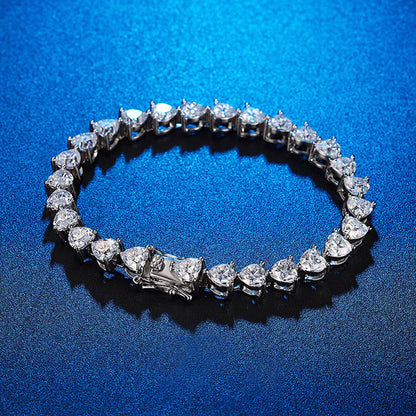 Silver Heart Shape Moissanite Tennis Bracelet